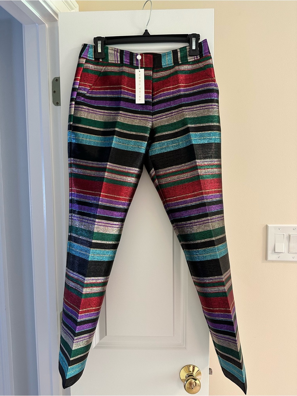 Trina Turk Metallic Multicolor Striped Cropped Pants